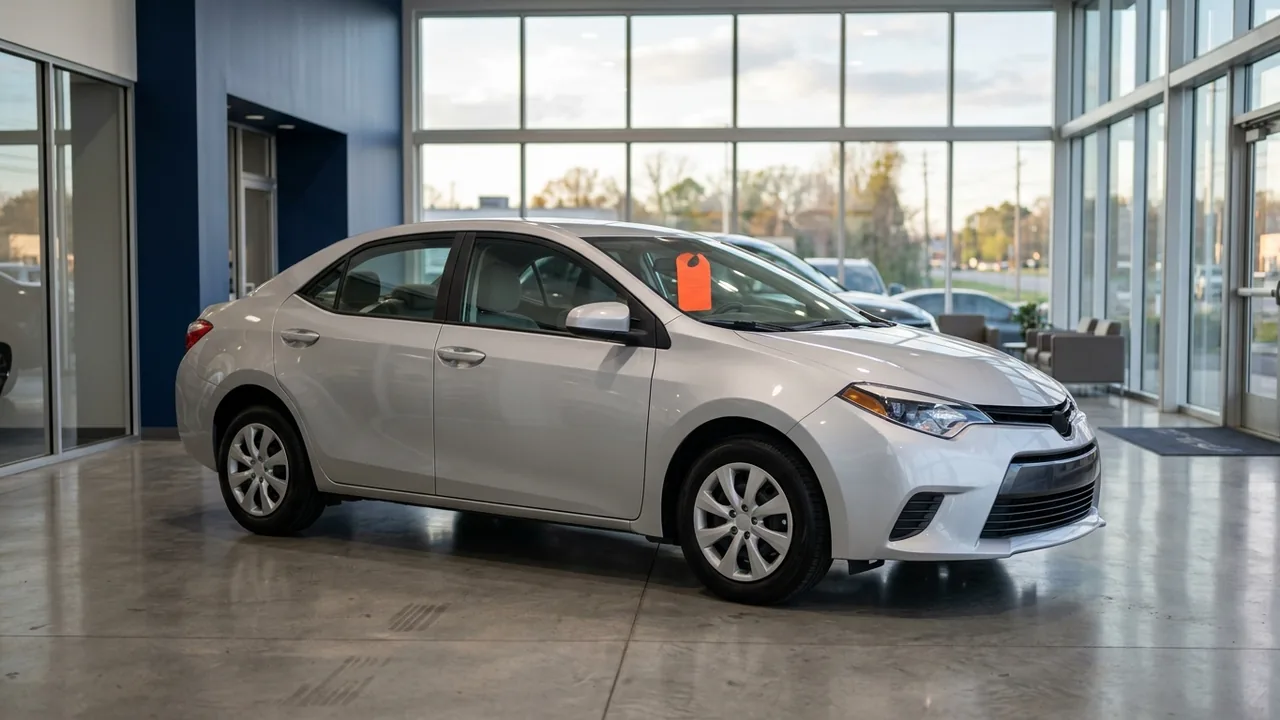 Repaired silver sedan in a bright showroom that can still lose resale value because of its accident record